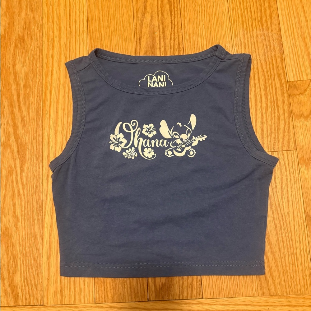 Dusty Blue Ohana stitch Crop Top